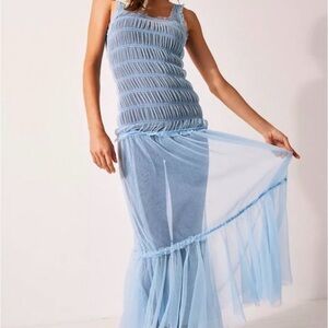 Free People Intimately Let’s Talk Tutu Slip Baby Blue Sheer Maxi • size medium